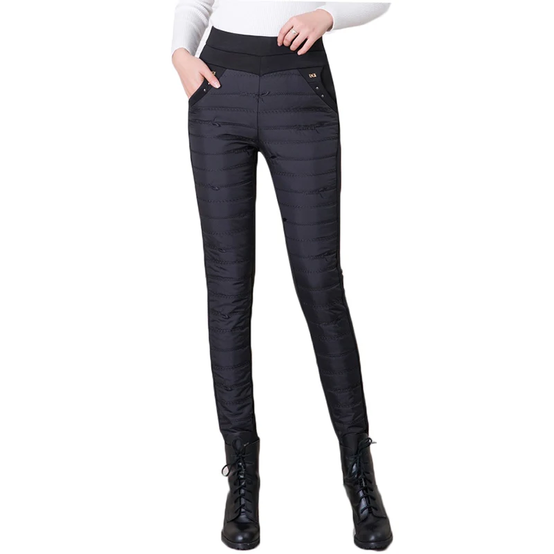 

Plus Size Down Cotton Padded Womens Winter Pants High Waist Casual Pencil Trousers Winter Elastic Waist Skinny Warm Pants RE2499