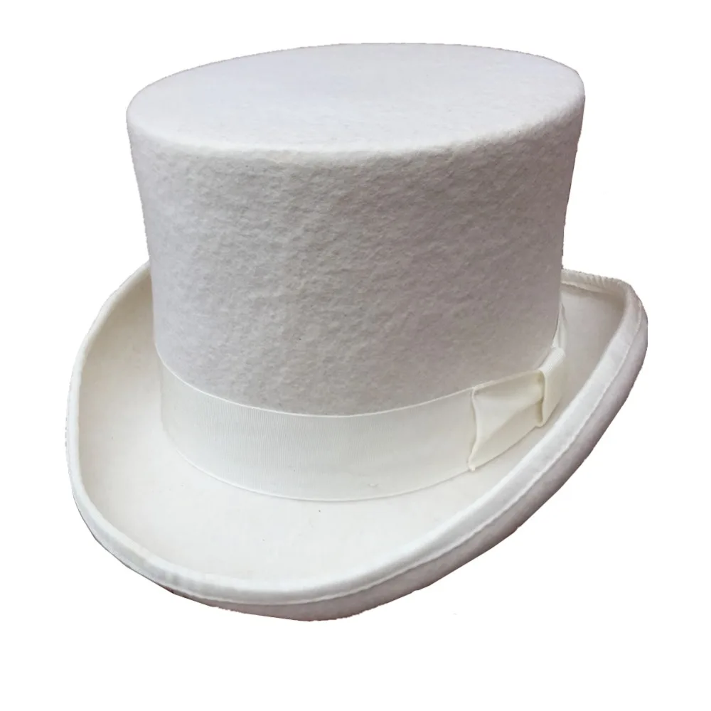 Off White Wool Felt Low Short Top Hat Topper For Men Women