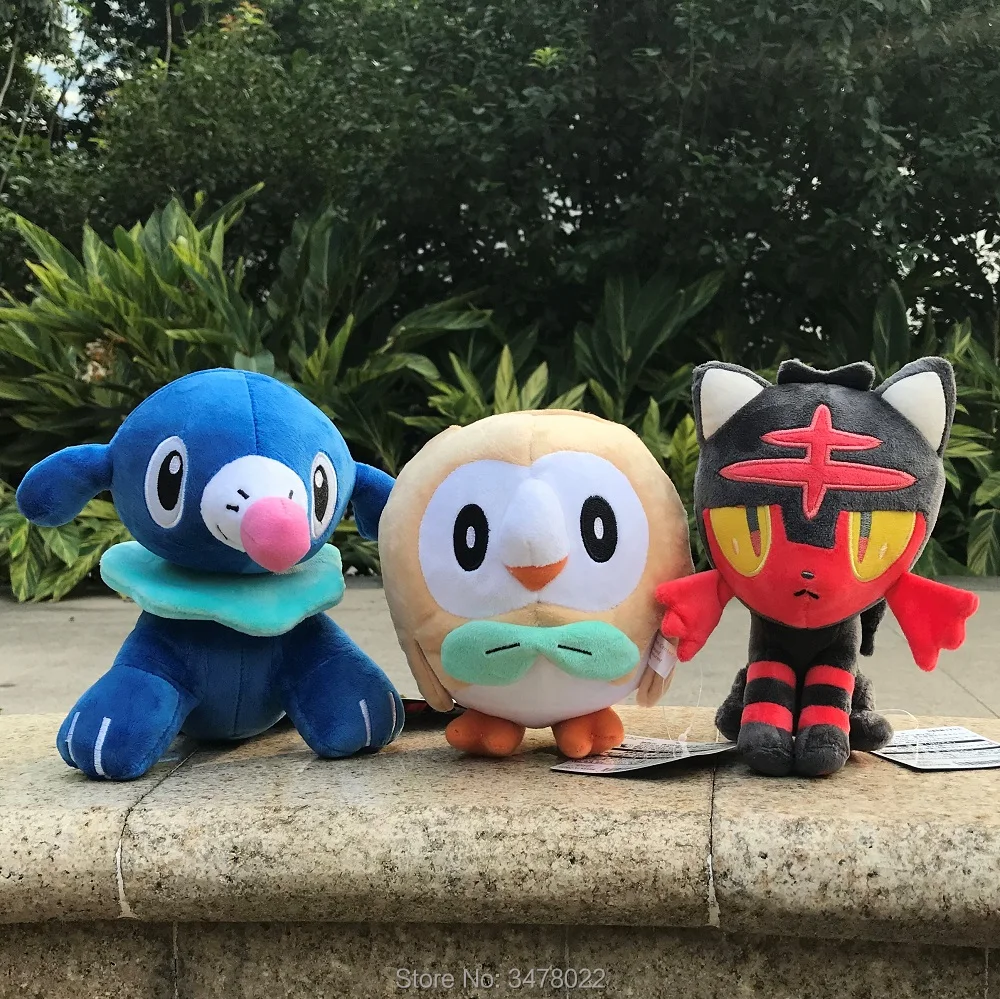 Anime pokemon plush popplio litten rowlet brinquedo de pelúcia dos desenhos animados boneca macia com tag