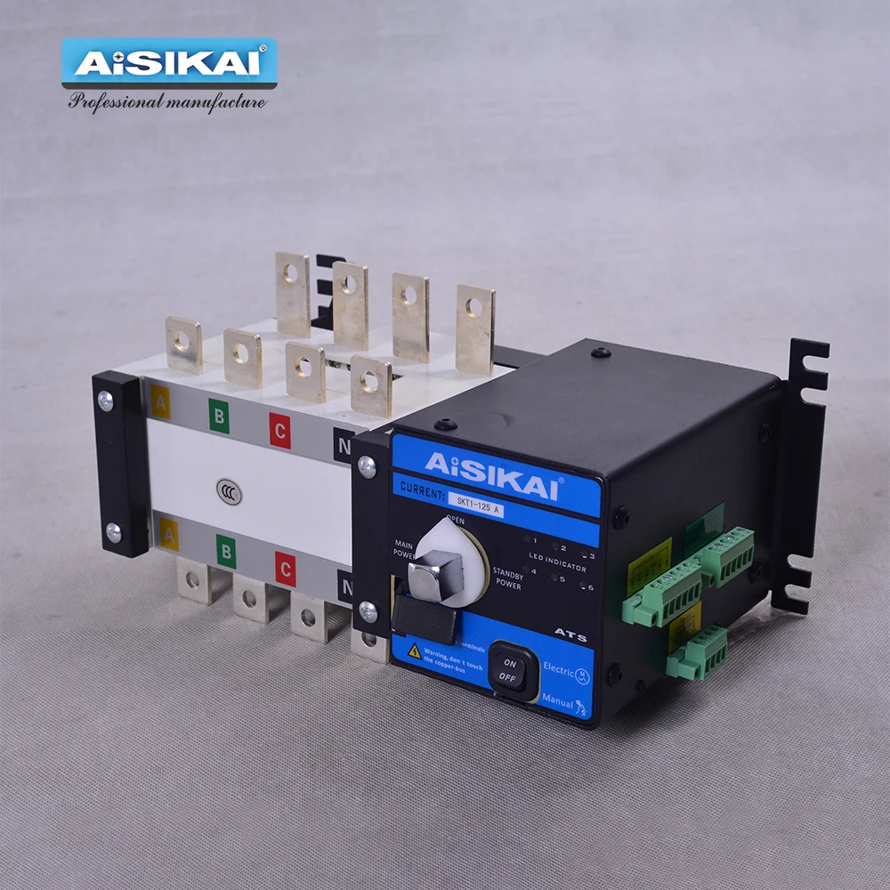 AISIKAI ATS 125A 4P controller dual power automatic transfer switch parts 220V 380V electric diesel generator panel board 3phase