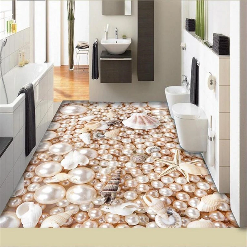 beibehang 3D gorgeous pearl shell conch three-dimensional floor tiles custom large-scale murals pvc wear-resistant plastic film