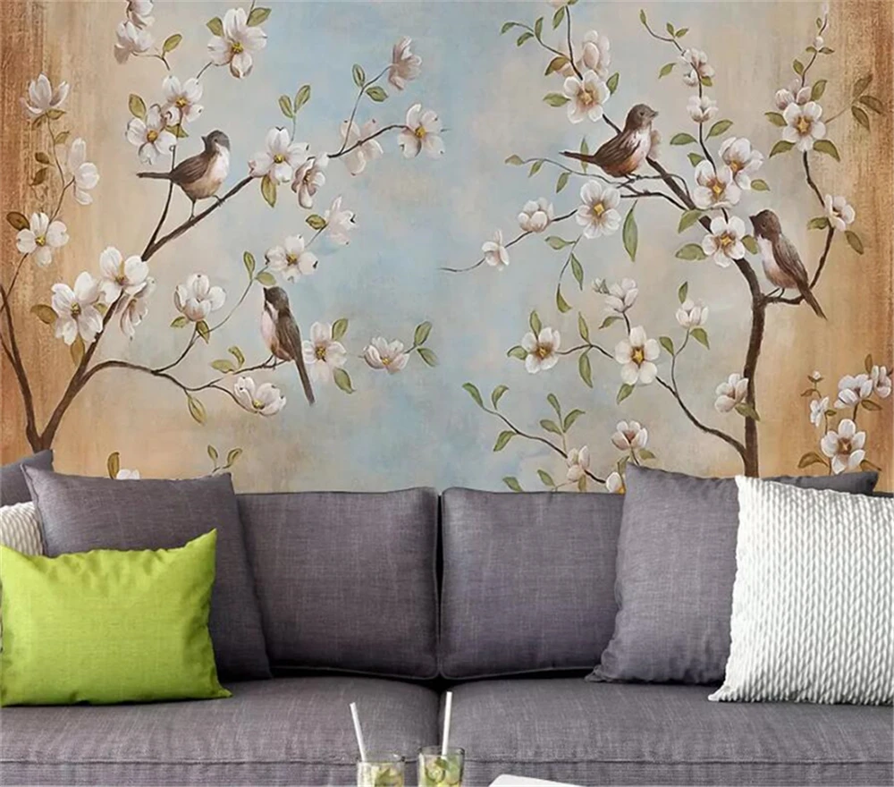 

Decorative wallpaper Oil painting style taohua background wall painting