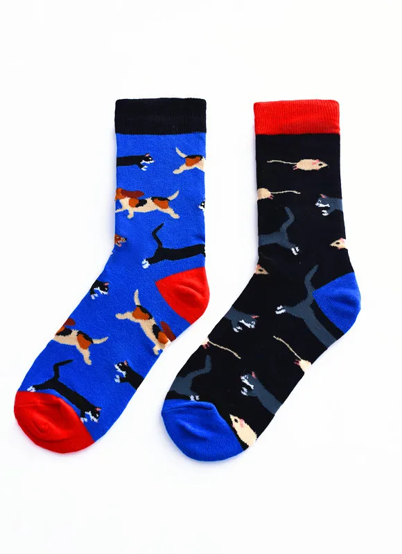 New Novelty Men Socks Colorful Fruit Watermelon guitar leopard bee 75% Cotton Harajuku Cool Skate High Socks for men Right left