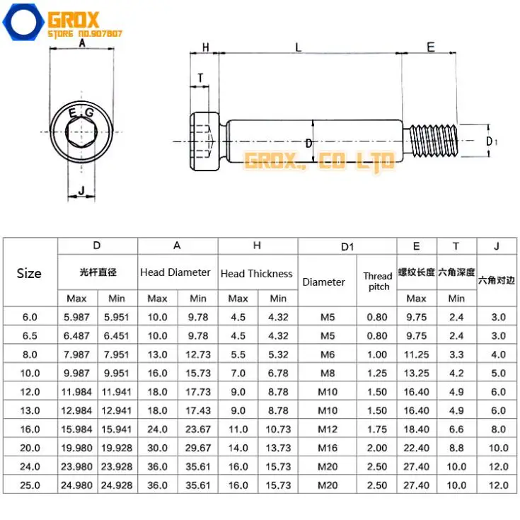 10 Pieces M6 Threaded 8 x 35mm 12.9 Grade Alloy Steel Hexagon Socket Head Shoulder Screw Bolt