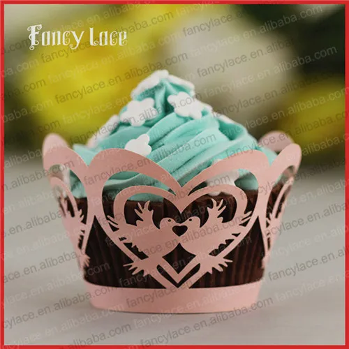 

60pcs Paper Laser Cutting Cupcake Wrapper Love Bird Hand Made Wedding Favor Valentine Birthday Party Cake Decorations