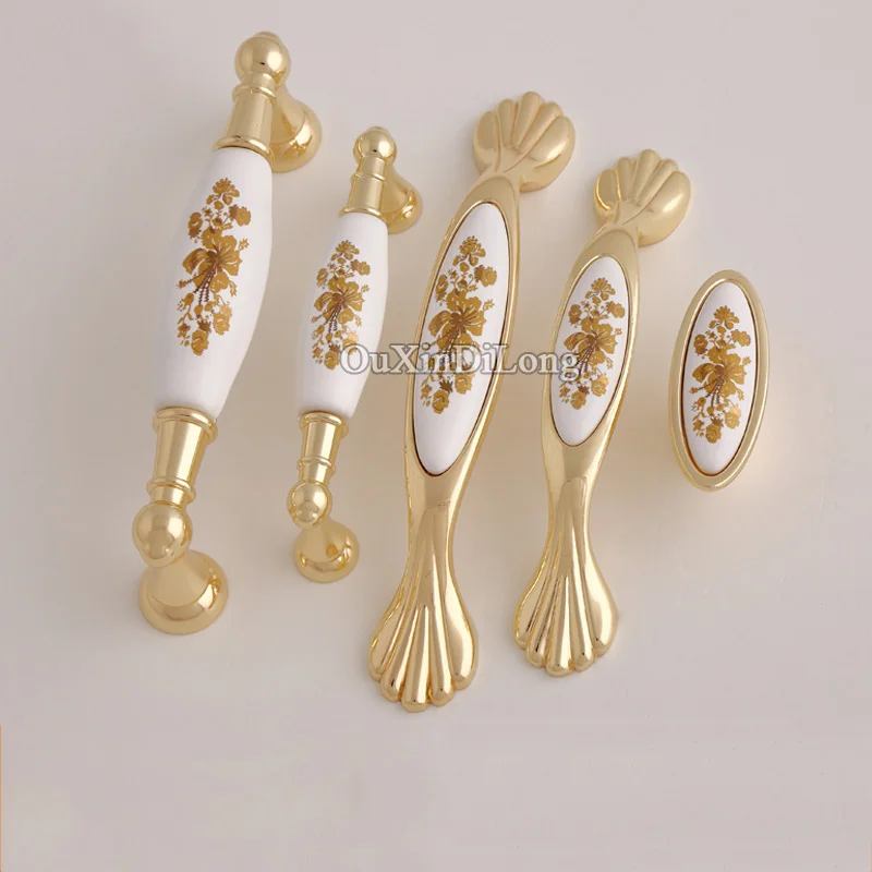 Elegant 10PCS European Ceramic Furniture Handles Drawer Knobs Cupboard Wardrobe Kitchen Dresser TV Shoe Cabinet Pulls Knobs