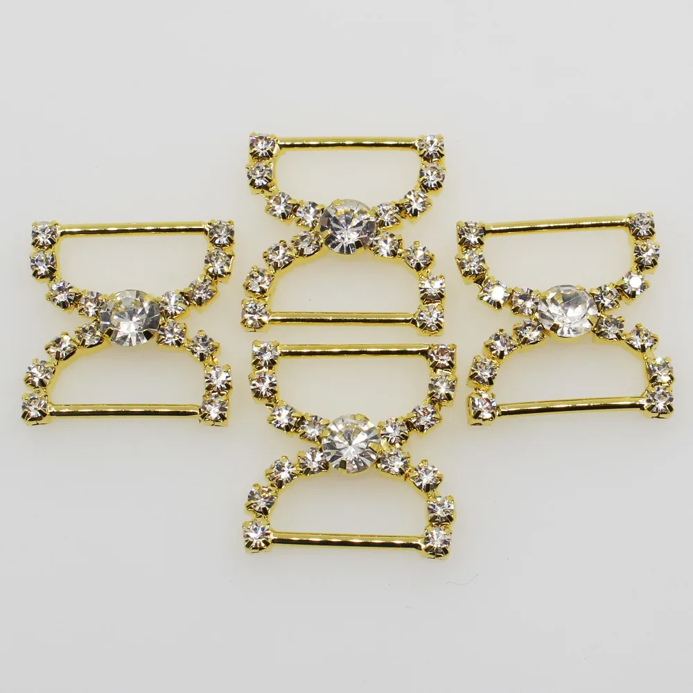 10pcs 20x22mm Crystal Gold Rhinestone Bikini Swimwear Connectors/Buckle Metal Chain Swimwearr Bag Buckle Shoes Chain Decorate