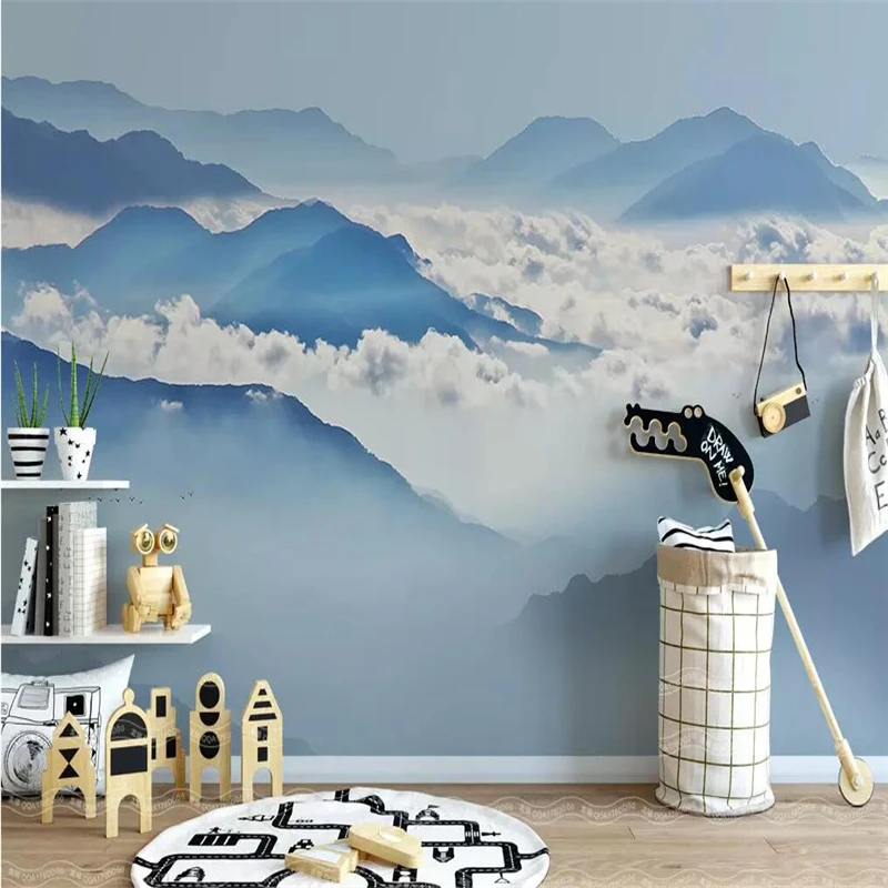 Decorative wallpaper New Chinese artistic conception mountain scenery background wall painting