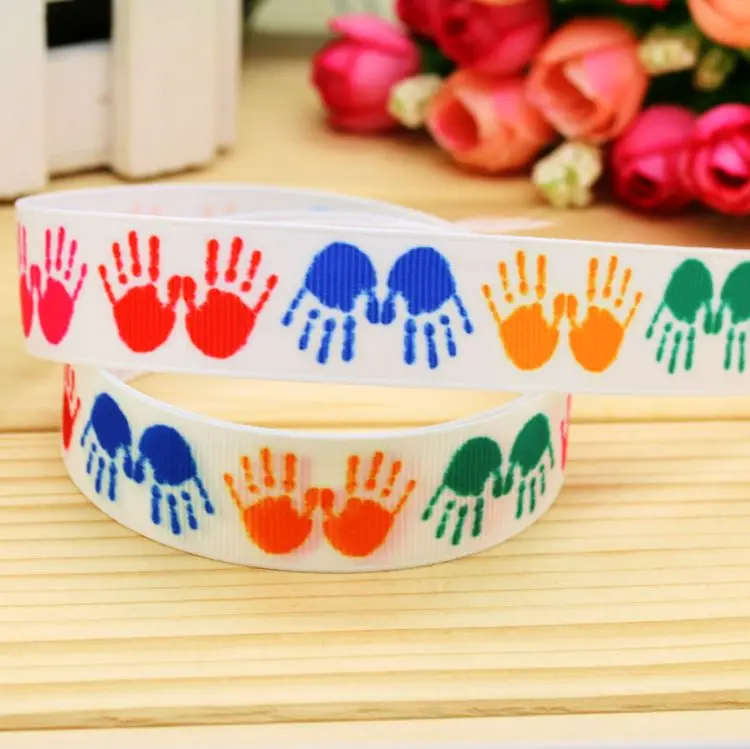 7/8inch  Fingerprint Printed Grosgrain Ribbon Hairbow Headwear Party Decoration Diy Wholesale OEM 22mm P5819