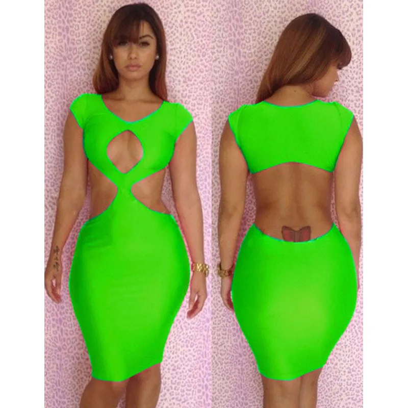 Sexy Bodycon Sommer Kleid Sleeveless Backless Verband Mini Kleid Partei Casual Grundlegende Strand Kleid Kurze Cut Out Bleistift Clubwear