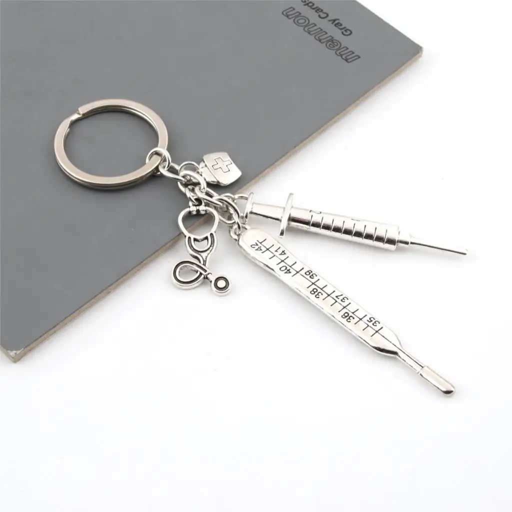 1Pc Medical Nurse Cap KeyChain Syringe Doctor Stethoscope Thermometer Keyring Creative Jewelry Classmate Gift E2384
