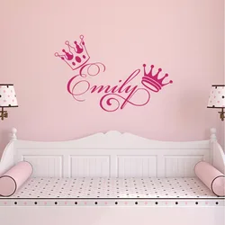 Girls Name Wall Decals Personalized Sticker Crown Baby Girl Nursery Decal Bedroom Removable Sweet Decoration Art Stickers S156