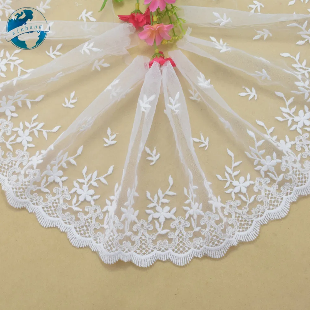 18cm Width white cotton embroidery lace french lace ribbon fabric guipure diy trims warp knitting sewing Dress Accessories#3279