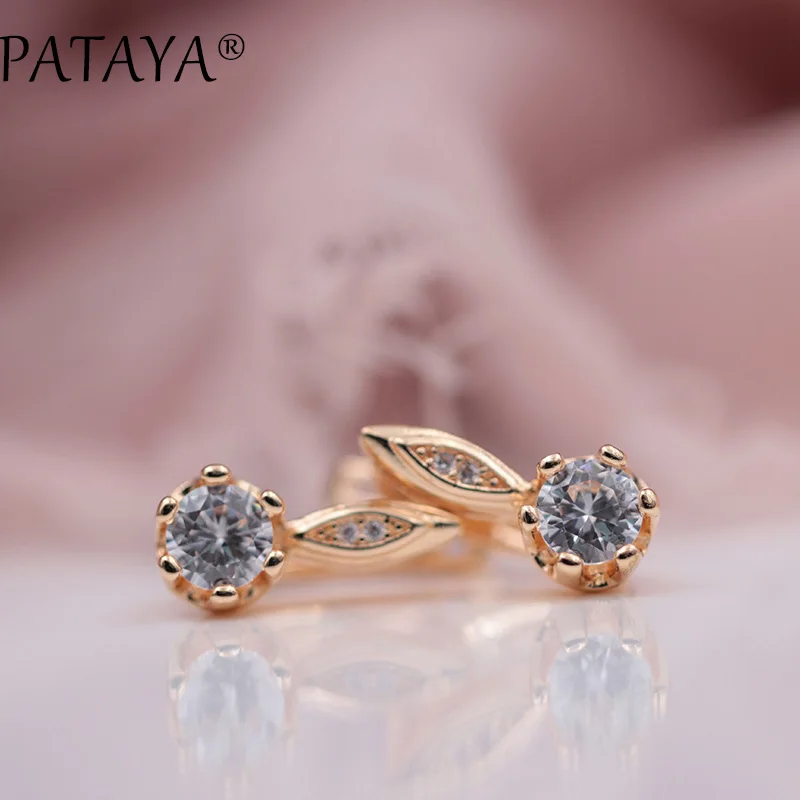 PATAYA 328 Anniversary 585 Rose Gold Color Olive Round Tricolor Natural Zircon Dangle Earrings Women Wedding Party Fine Jewelry