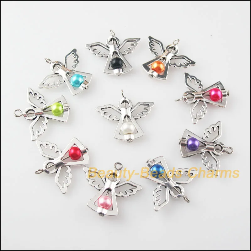 10Pcs Mixed Dancing Glass Angel Wings Charms Pendants 29x37mm