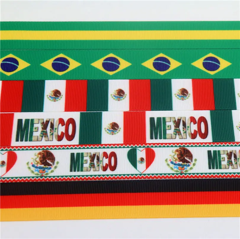 DHK 7/8\'\' 5yards brazil mexico gemany flag printed grosgrain ribbon Accessory hairbow headwear DIY decoration 22mm C1227