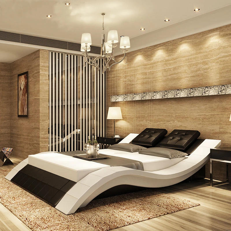 2020 moderne design weiche leder bett 150 oder 180 optional