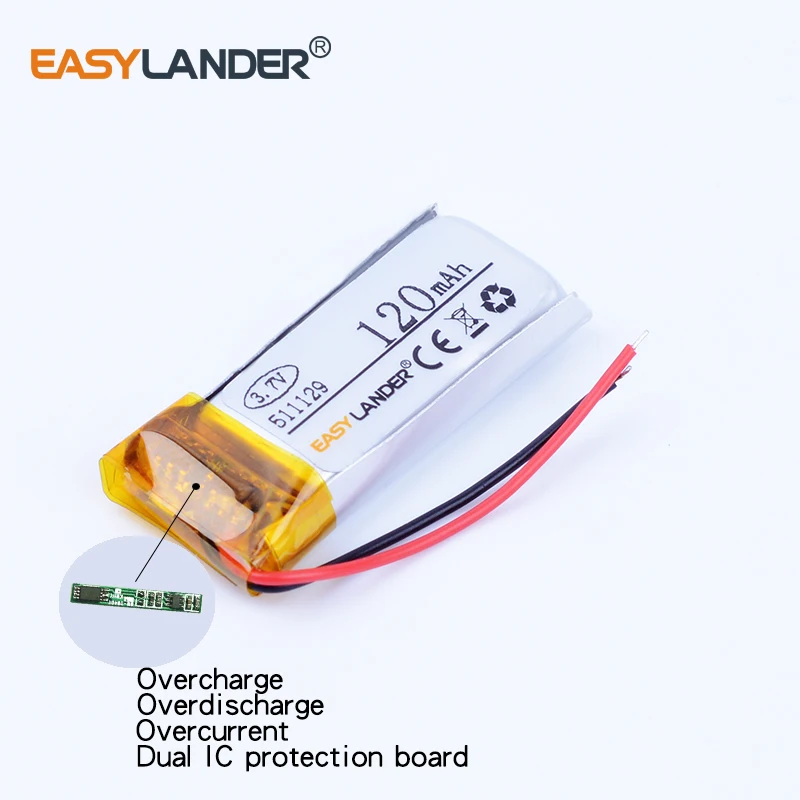 충전식 리튬 이온 폴리머 배터리, 블루투스 헤드셋 마우스 팔찌 손목 시계 501129, 511129 3.7V, 120mAh, 10 개/로트