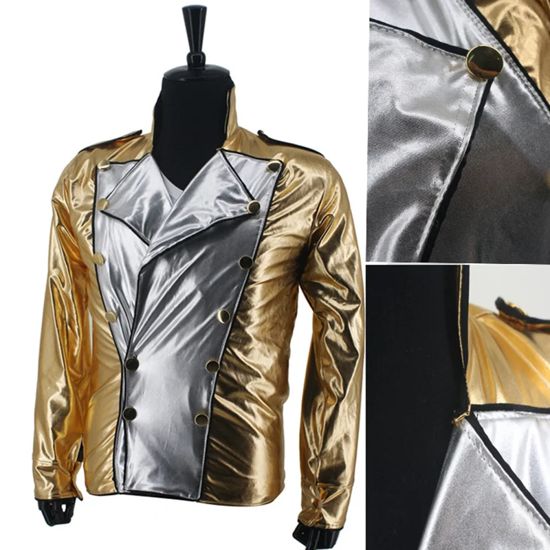 Role-player Michael Jackson History BAD Golden Spandex Double Breasted Woven Jacket Performance Halloween Costumes