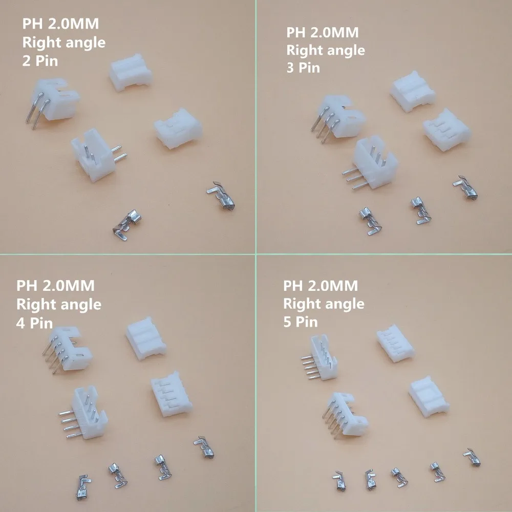 100 Set PH2.0 Connector 2.0mm Right Angle 2/3/4/5/6/7/8/9/10P ( Pin Header + Housing + Terminal )