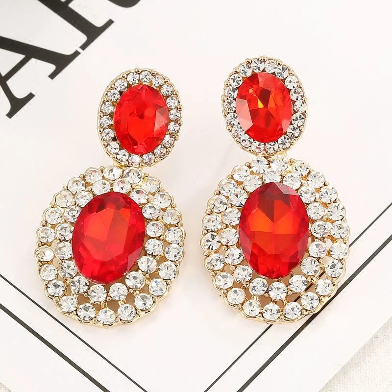 Non Pierced Earrings Luxury Exaggerated Zircon Crystal Gem Earrings Large Earrings for Women Bride Wedding Without Ear Holes