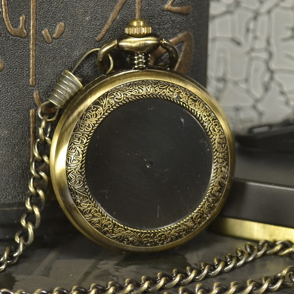 TIEDAN Black Luxury Fashion Antique Skeleton Mechanical Pocket Watch Men Bronze Necklace Business Casual Pocket & Fob Watches