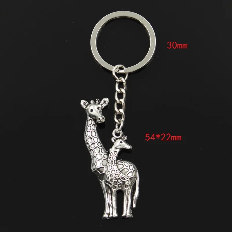 Fashion 30mm Key Ring Metal Key Chain Keychain Jewelry Antique Silver Color Plated Giraffe Deer 54x22mm Pendant