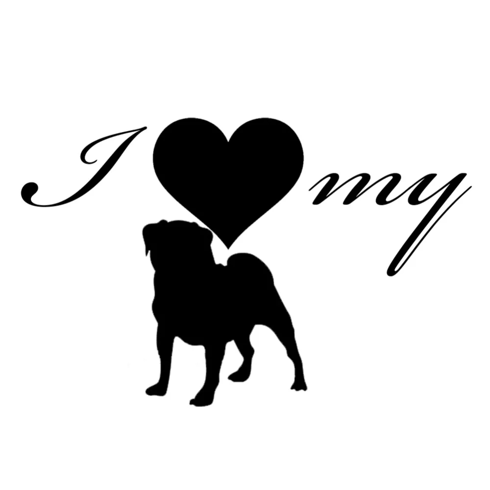 I Love My Dog Stickers Pug Dog Silhouette Vinyl Car Decals Decor Removable L349