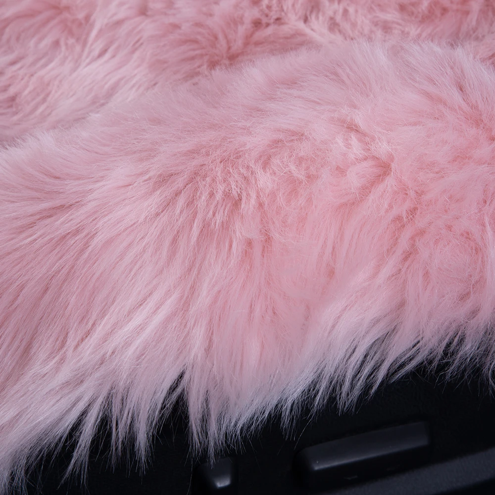 KAWOSEN 1 Piece Long Faux Fur Seat Cover, Universal Artificial Plush Car Seat Covers, Cute Plush Pink Seat Cushion LFFS02