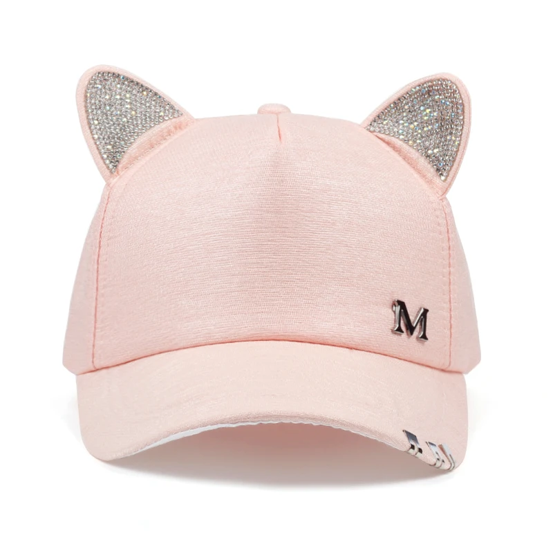 2019 new meow Women\'s Summer fall black white Pink hat Cat ears Cat Baseball cap with rings and lace cute girl hat