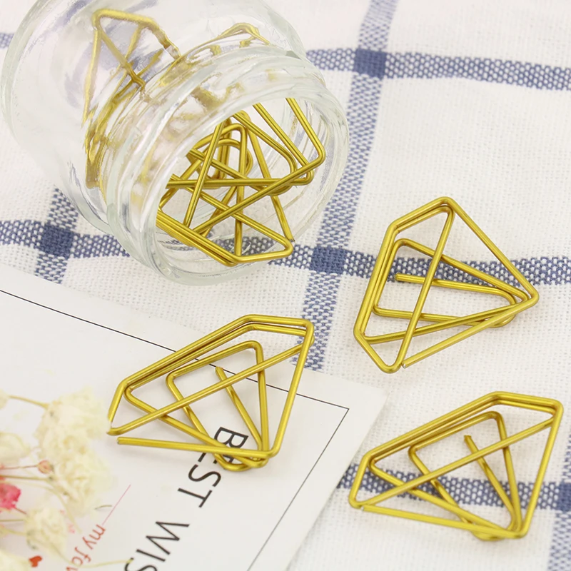 TUTU 6PCS/LOT Metal diamond Shape Paper Clips gold Color Funny Kawaii Bookmark Office School Stationery Marking Clips H0085