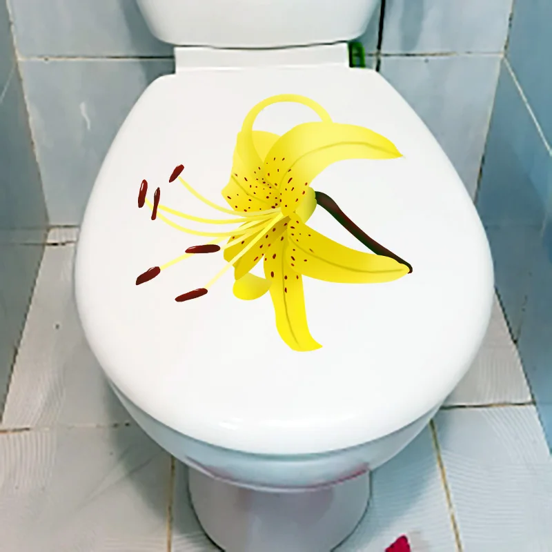 YOJA 22.2X20.9CM Delicate Yellow Lily Home Decor Living Room Wall Decal Fashion Toilet Seat Stickers T1-1401