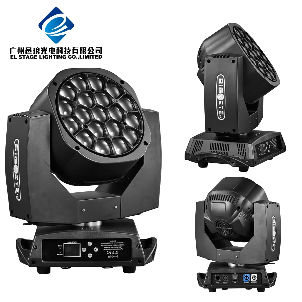 Guangzhou bee eye 19x15w 4in1 rgbw led moving head beam zoom wash light professional lighting stage