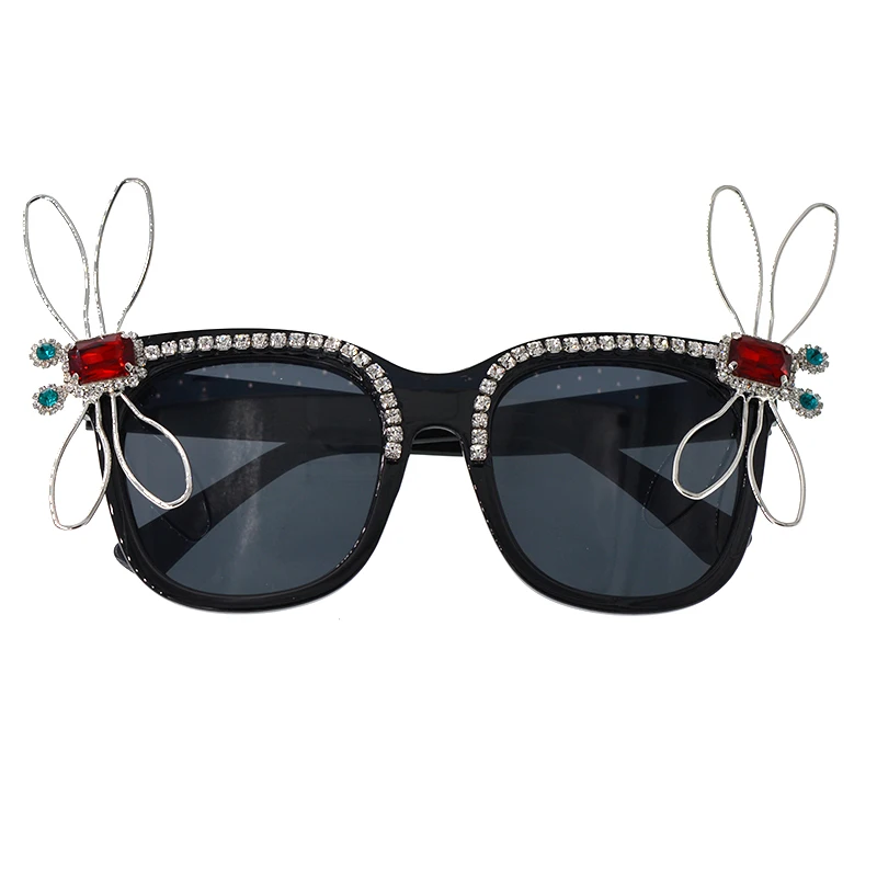

New Fashion Women Sunglasses for sale Brand Designer Big Frame Crystal Dragonfly Square Dragonfly Sunglasses Hot Sale