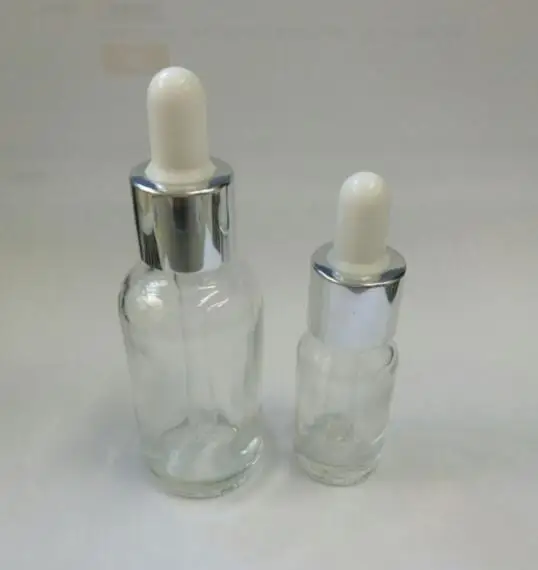 

30pcs 10ml clear frosted Glass dropper Bottle With shiny silver ring and whiter top