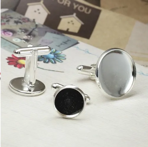 

20pcs Silver Color Plate Cufflink 12mm Round Blank Settings Cuff Links #22695