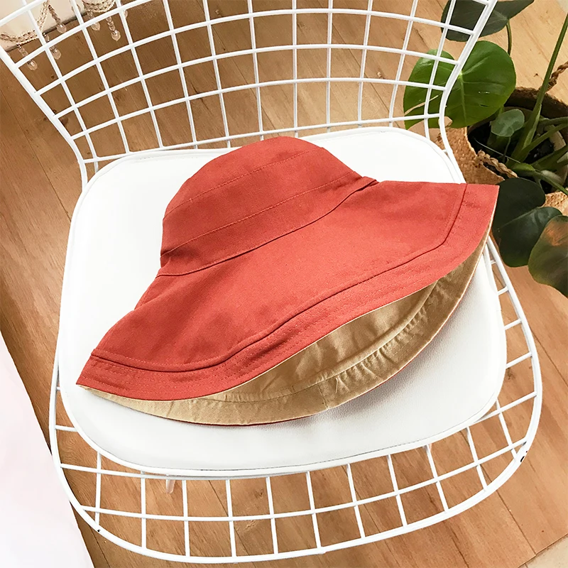 Reversible Foldable Cotton Sun Hat for Women Summer Wide Brim UV Protection Panama Beach Hat Ladies Girls Outdoor Korean Sea hat