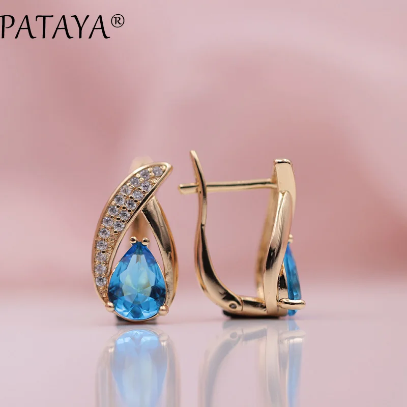 PATAYA New Present 585 Rose Gold Color Micro-wax Inlay Water Drop Natural Zircon Dangle Earrings Women Wedding Luxury Jewelry