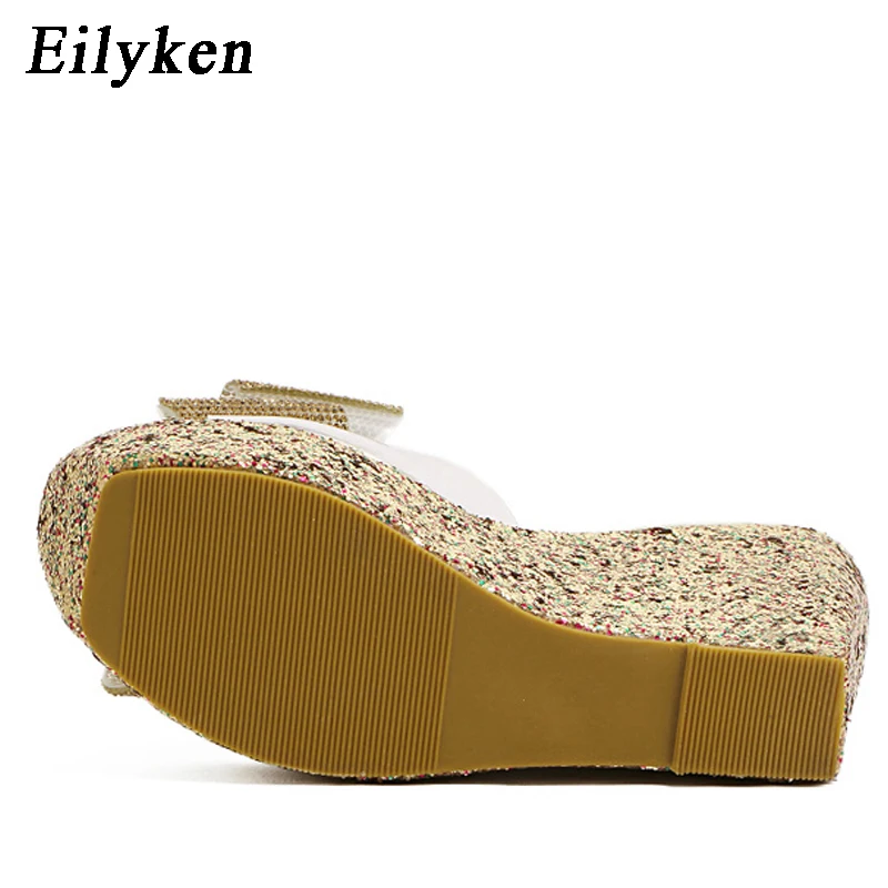 Eilyken pantofole trasparenti in PVC donna Summer Toe Platform Bow Crystal Slide Wedge Sandals taglia 34-40