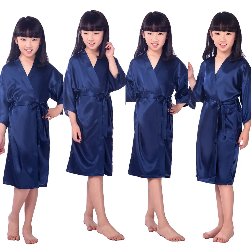 

Lovely Satin Pajama Kid/Children Sleepwear Wedding Flower girl's Gown High Quality Kimono Robes Solid White Color Nightgown