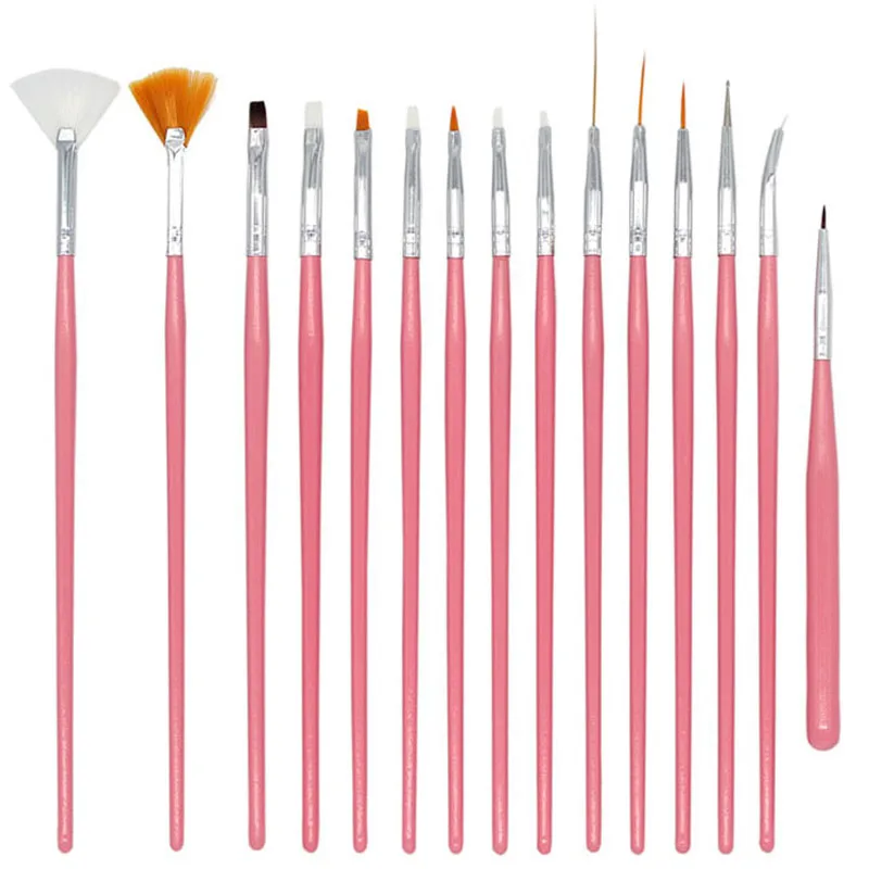 

White/pink to choose 15pcs/set Nail Art Design Brushes Gel Set Painting Draw Pen Polish Nail art tools set