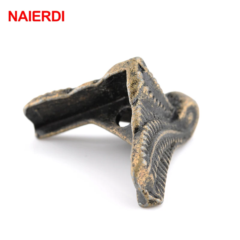 4PCS NAIERDI Antique Corner Protector Bronze Jewelry Box Wooden Case Decorative Feet Leg Corner Bracket Furniture Hardware
