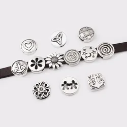 10pcs Antique Silver Color 10mm Flat Slider Spacer Beads For 10*2mm Leather Cord Bracelet Making