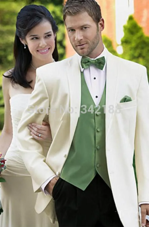 

Custom Made Two Buttons Ivory Groom Tuxedos/Notch Lapel Best Man Groomsmen Men Wedding Suits/Bridegroom suits/best man suitswedd