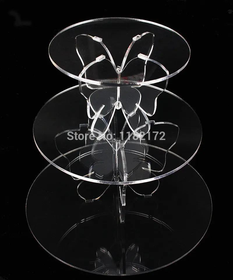 3 Tier High Quality Butterfly Bracket Round Acrylic Cupcake Stand