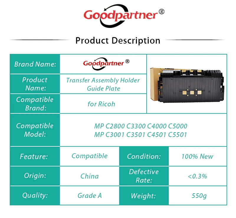 1X D089-4664 Transfer Assembly Holder Guide Plate for Ricoh MP C2800 C3001 C3300 C3501 C4000 C4501 C5000 C5501 SP C820 C830