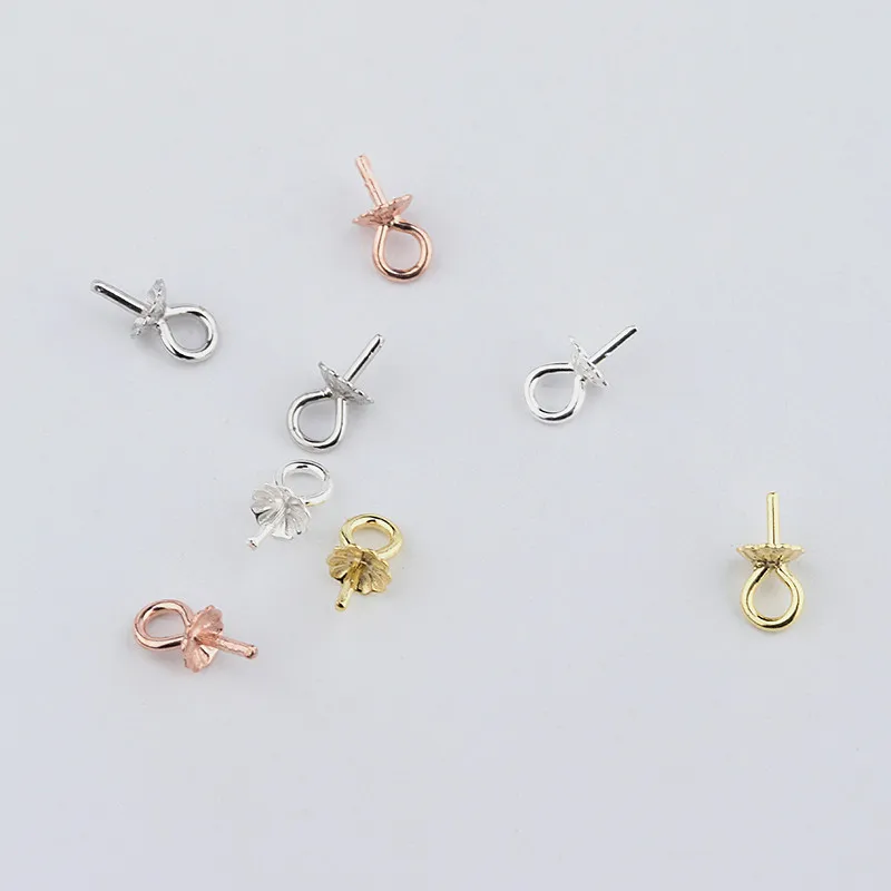 Real Pure Solid 925 Sterling Plain Silver Rose Gold Bead Cap Connectors for Pendants Cap Base Jewelry Findings Wholesale