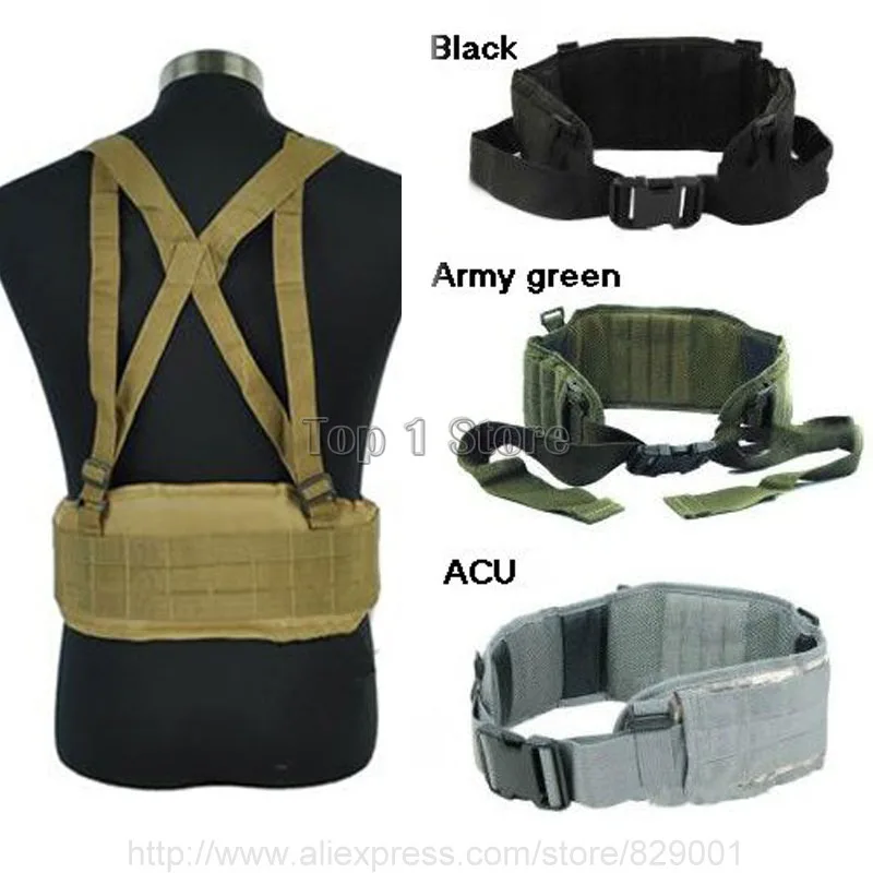 Adjustable Tactical Combat Gear Molle Waist Padded Belt with H-shaped Suspender Army Cummerbunds Waist Belt