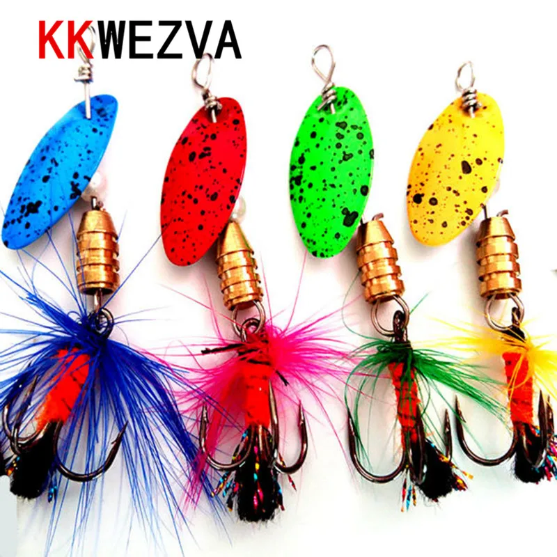 

KKWEZVA NEW STYLE 4pcs 2.4g 5cm spinner bait fishing lure spoons Fresh Shallow Water Bass Walleye Minnow Fishing Tackle Spinner