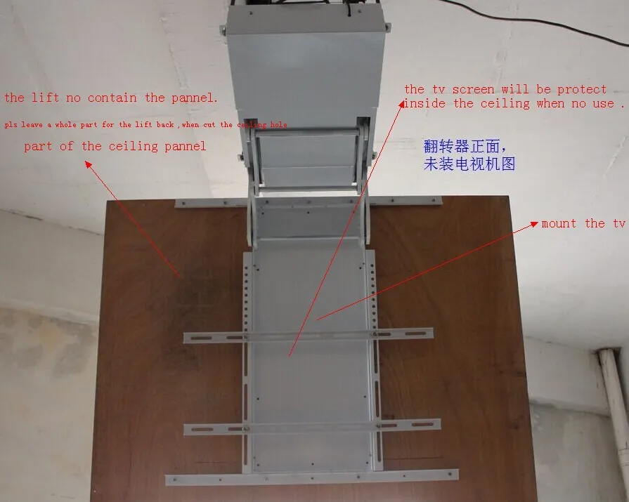 Motorized Ceiling Hidden Flip Down Led lcd Tv Lift Mount Hanger Holder Electric Remote RS Control 110-250v for 32-72 TV Advertis image 3